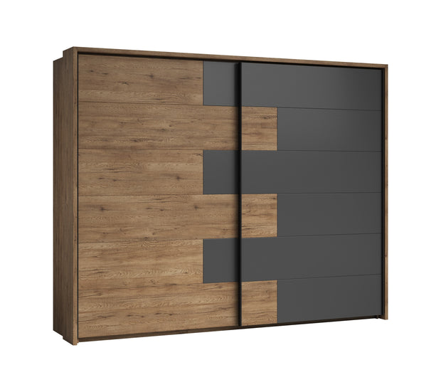 Pol-Power Dulap din pal cu 2 usi glisante Lines Grafit / Stejar, l280xA60xH215 cm