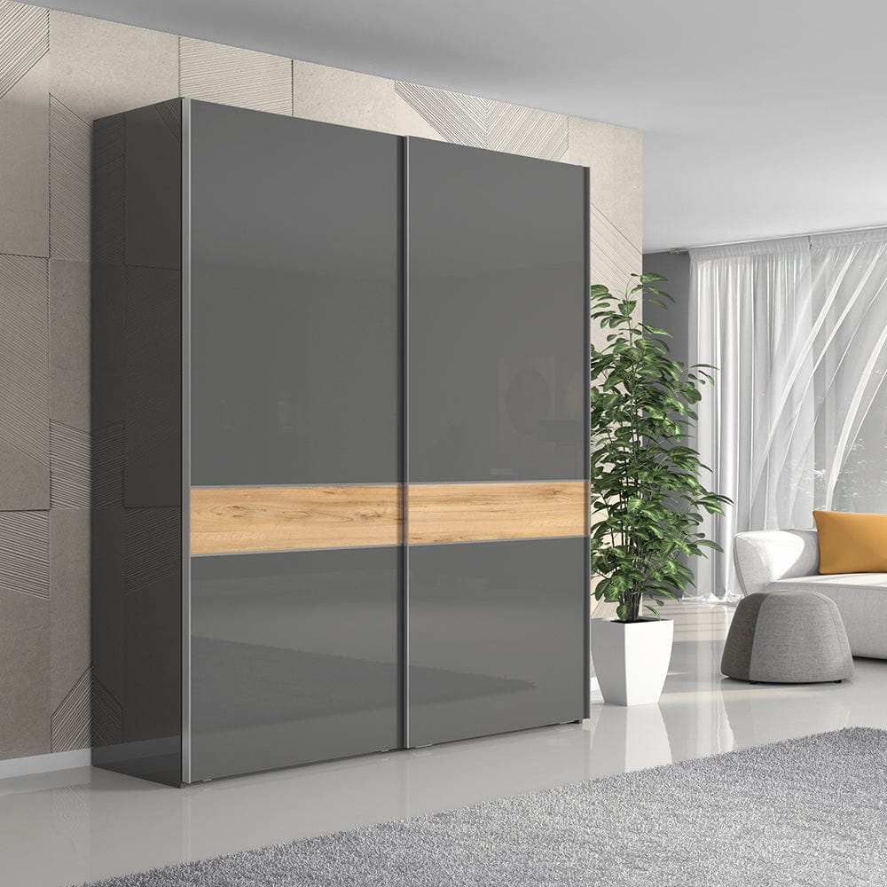 Jela Dulap din pal cu 2 usi glisante, Onyx Small Antracit / Nuc Pacific, l182xA61xH224 cm