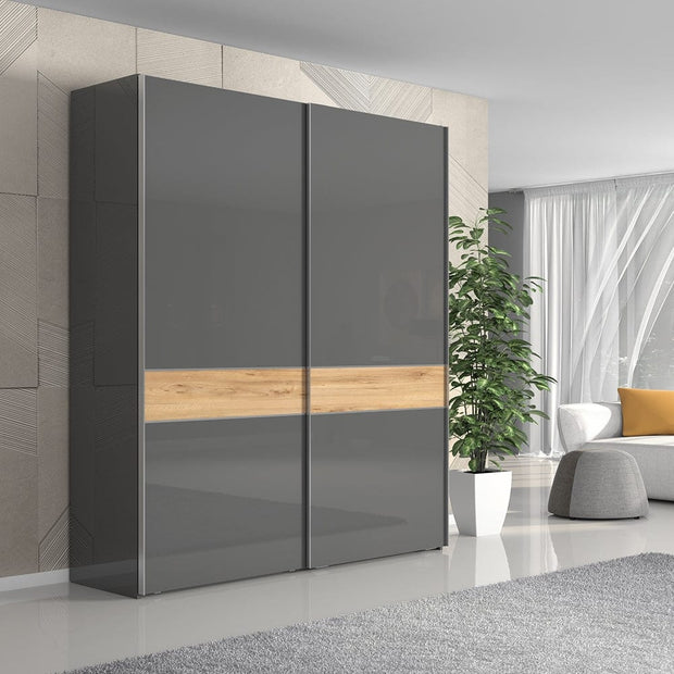 Jela Dulap din pal cu 2 usi glisante, Onyx Small Antracit / Nuc Pacific, l182xA61xH224 cm