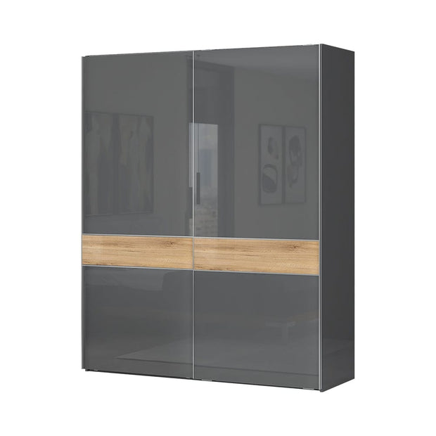 Jela Dulap din pal cu 2 usi glisante, Onyx Small Antracit / Nuc Pacific, l182xA61xH224 cm