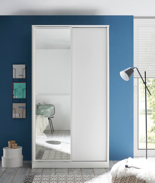 Pol-Power Dulap din pal cu 2 usi glisante si oglinda Aldo Alb, l120xA45xH220 cm