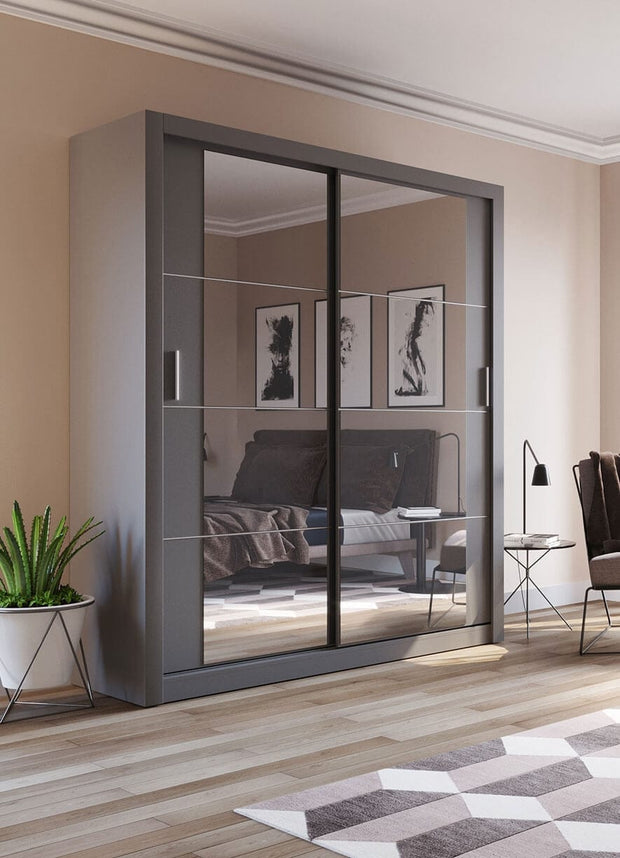 Lenart Dulap din pal, cu 2 usi glisante si oglinda Arti 03 Gri Mat, l180xA60xH215 cm