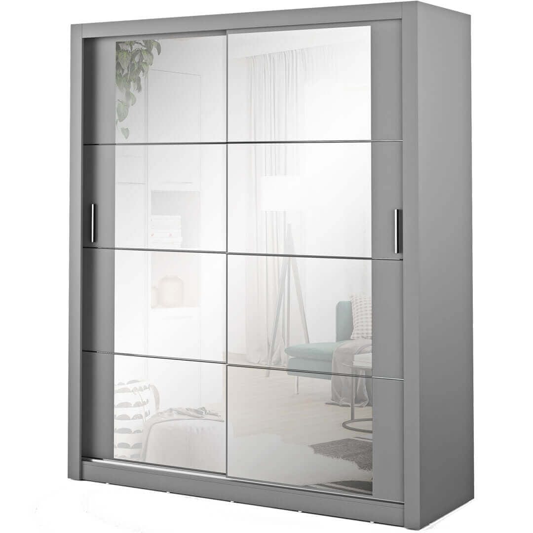 Dulap din pal, cu 2 usi glisante si oglinda Arti 03 Gri Mat, l180xA60xH215 cm (2)