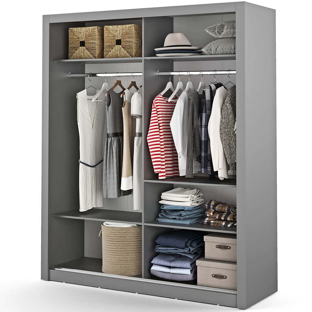 Lenart Dulap din pal, cu 2 usi glisante si oglinda Arti 03 Gri Mat, l180xA60xH215 cm