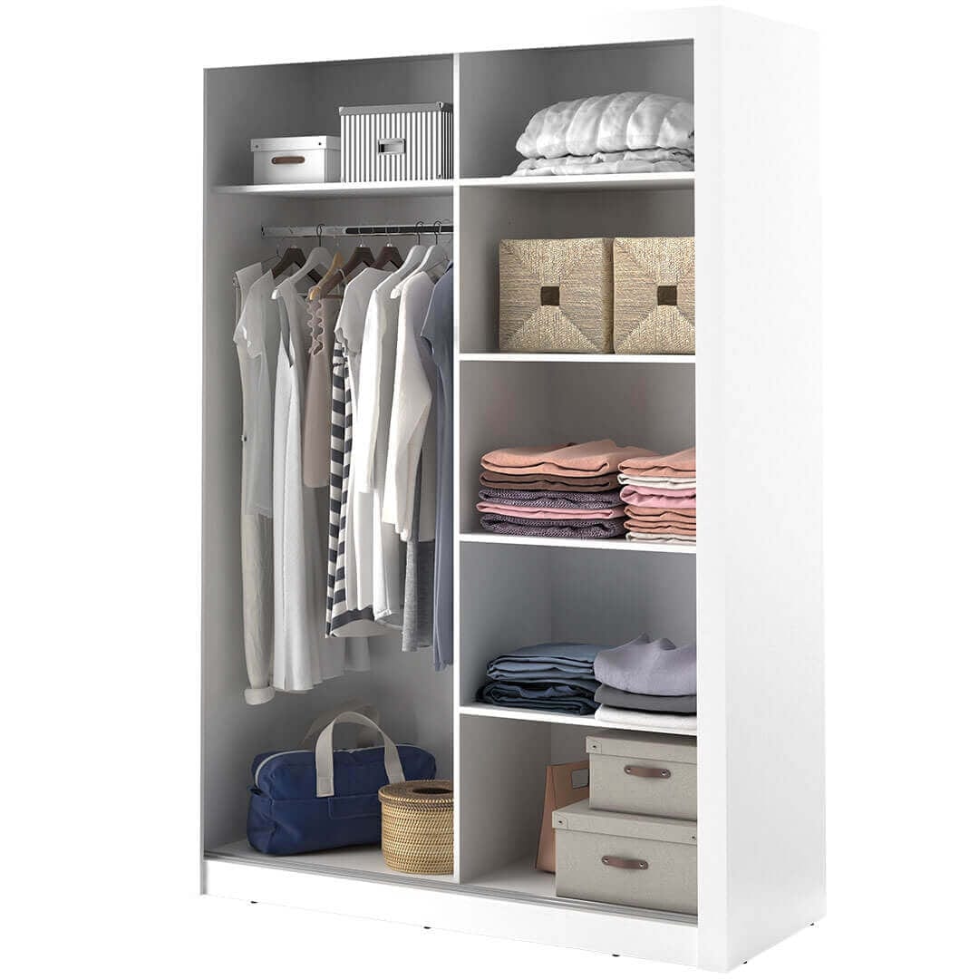 Lenart Dulap din pal, cu 2 usi glisante si oglinda Arti 04 Alb Mat, l150xA60xH215 cm