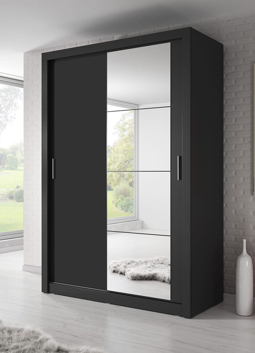 Lenart Dulap din pal, cu 2 usi glisante si oglinda Arti 04 Negru Mat, l150xA60xH215 cm