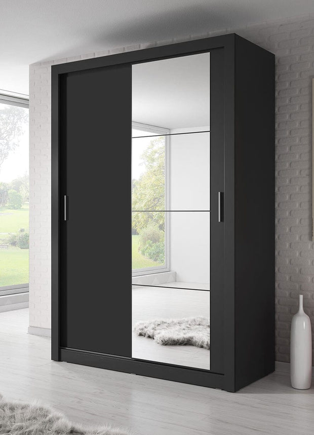 Lenart Dulap din pal, cu 2 usi glisante si oglinda Arti 04 Negru Mat, l150xA60xH215 cm