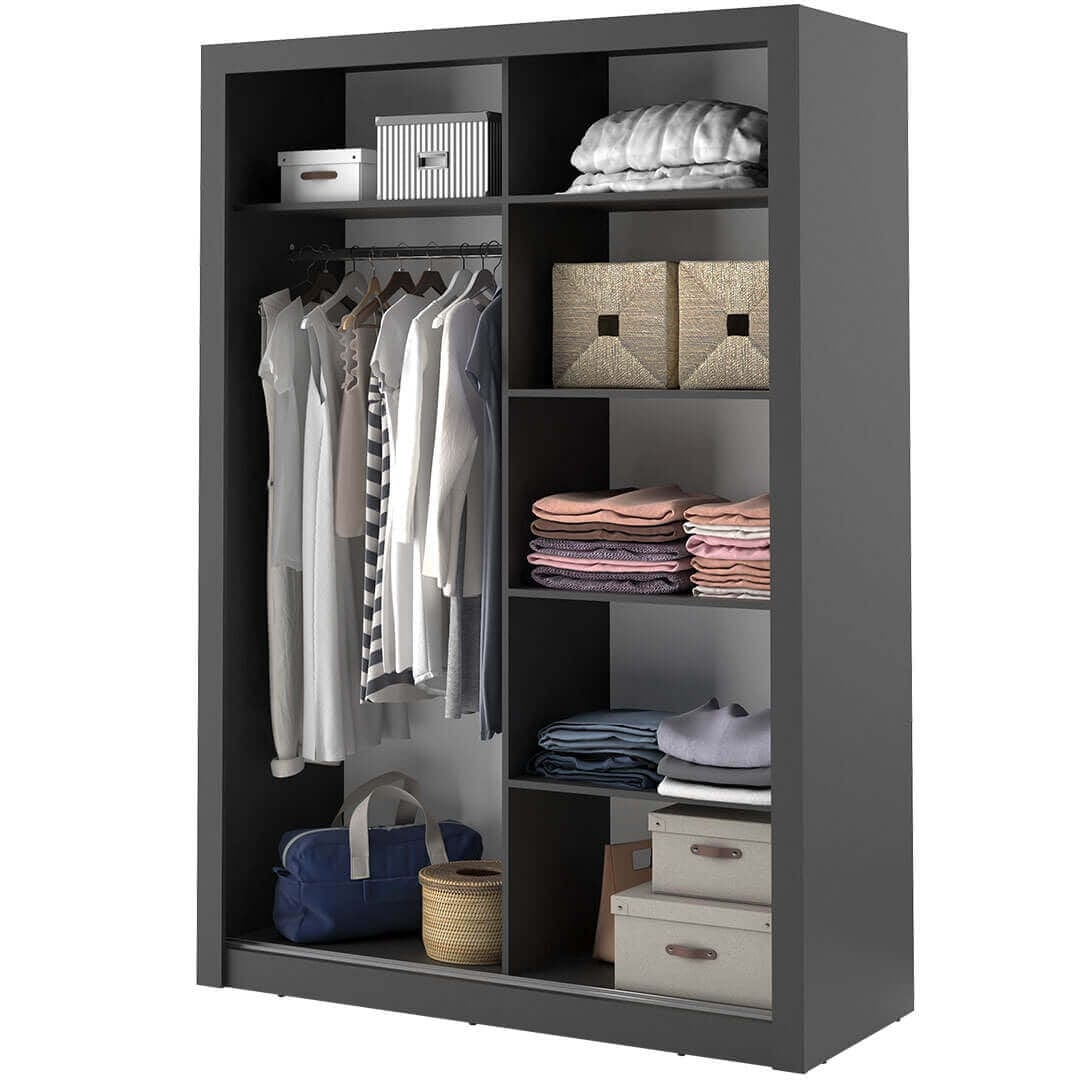 Lenart Dulap din pal, cu 2 usi glisante si oglinda Arti 04 Negru Mat, l150xA60xH215 cm