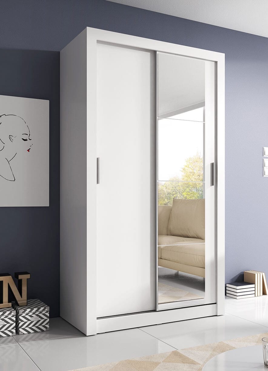 Lenart Dulap din pal, cu 2 usi glisante si oglinda Arti 06 Alb Mat, l120xA60xH215 cm