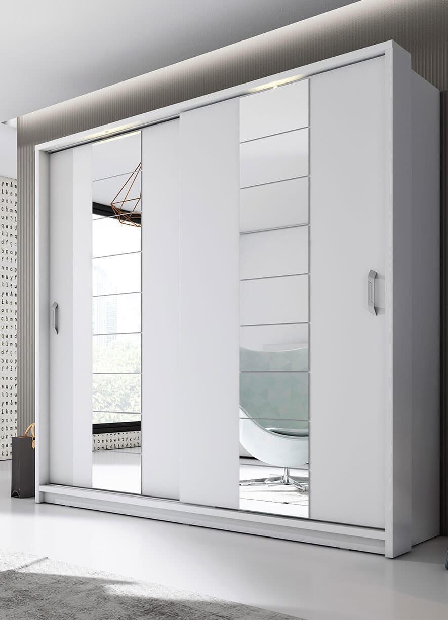 Lenart Dulap din pal, cu 2 usi glisante si oglinda Arti 14 Alb Mat, l220xA63xH215 cm