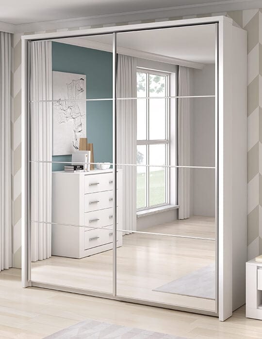 Lenart Dulap din pal, cu 2 usi glisante si oglinda Arti 17 Double Alb Mat, l180xA57xH218 cm