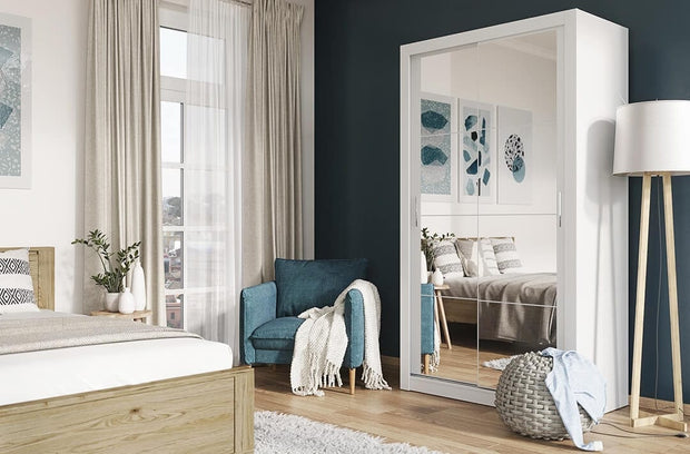 Lenart Dulap din pal, cu 2 usi glisante si oglinda Arti 19 Double Alb Mat, l120xA60xH215 cm