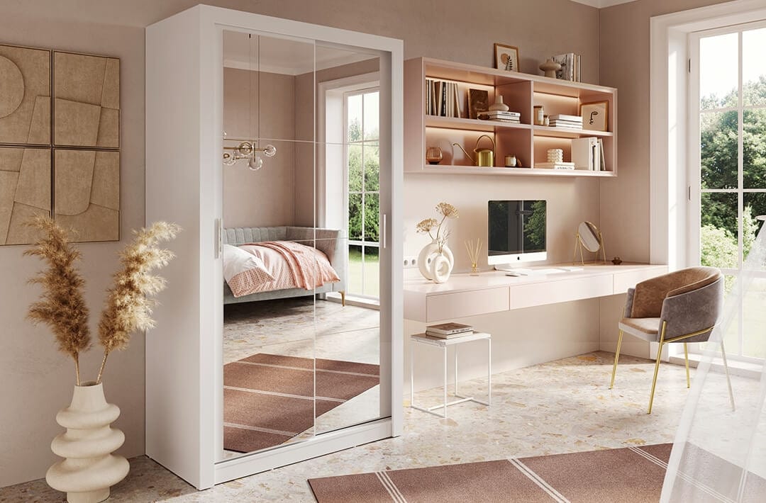 Lenart Dulap din pal, cu 2 usi glisante si oglinda Arti 19 Double Alb Mat, l120xA60xH215 cm