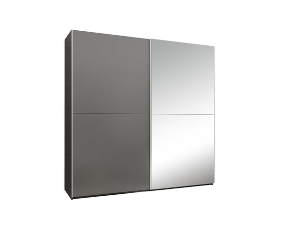 Pol-Power Dulap din pal cu 2 usi glisante si oglinda, Jaro Grafit, l225xA59xH215 cm