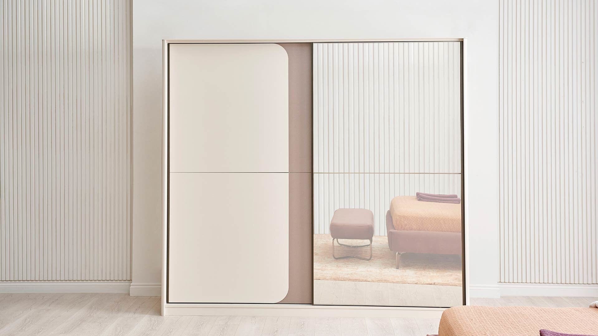 Dogtas Dulap din pal cu 2 usi glisante si oglinda, Nicole Large Crem, l243xA69,1xH219,7 cm