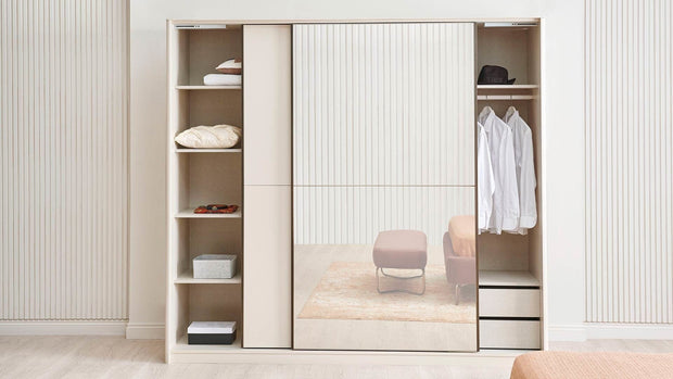 Dogtas Dulap din pal cu 2 usi glisante si oglinda, Nicole Large Crem, l243xA69,1xH219,7 cm