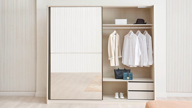 Dogtas Dulap din pal cu 2 usi glisante si oglinda, Nicole Large Crem, l243xA69,1xH219,7 cm