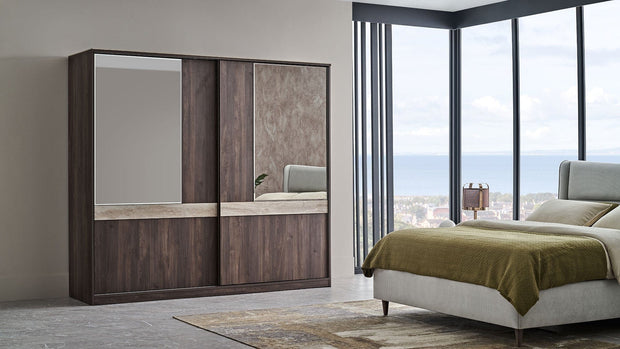 Dogtas Dulap din pal cu 2 usi glisante si oglinda, Piero Medium Nuc, l210,2xA67,4xH218,7 cm