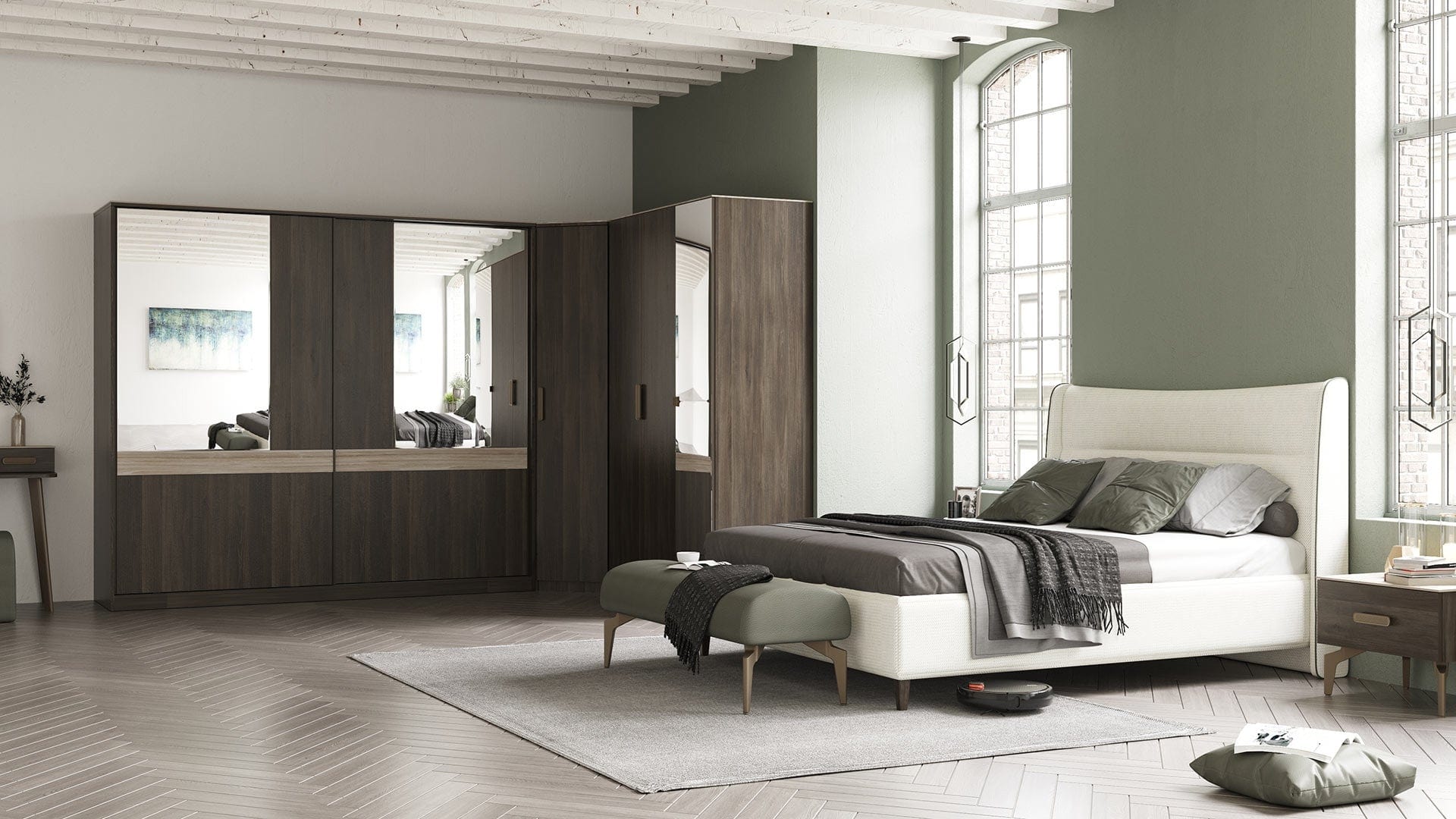 Dogtas Dulap din pal cu 2 usi glisante si oglinda, Piero Medium Nuc, l210,2xA67,4xH218,7 cm