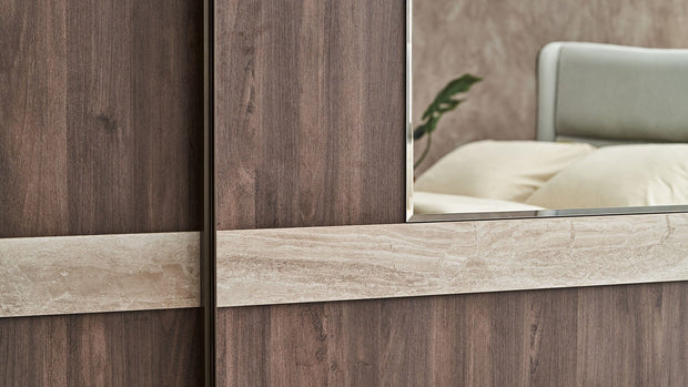 Dogtas Dulap din pal cu 2 usi glisante si oglinda, Piero Medium Nuc, l210,2xA67,4xH218,7 cm