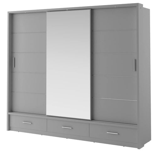 Lenart Dulap din pal, cu 3 usi glisante, 3 sertare si oglinda Arti 01 Gri Mat, l250xA63xH215 cm