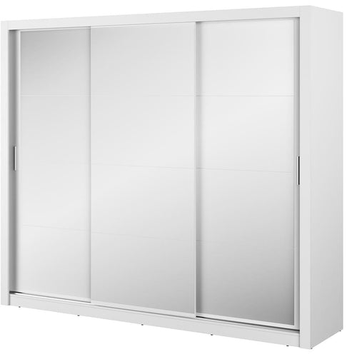 Lenart Dulap din pal cu 3 usi glisante si oglinda Idea 01 Triple Alb Mat, l250xA60xH215 cm