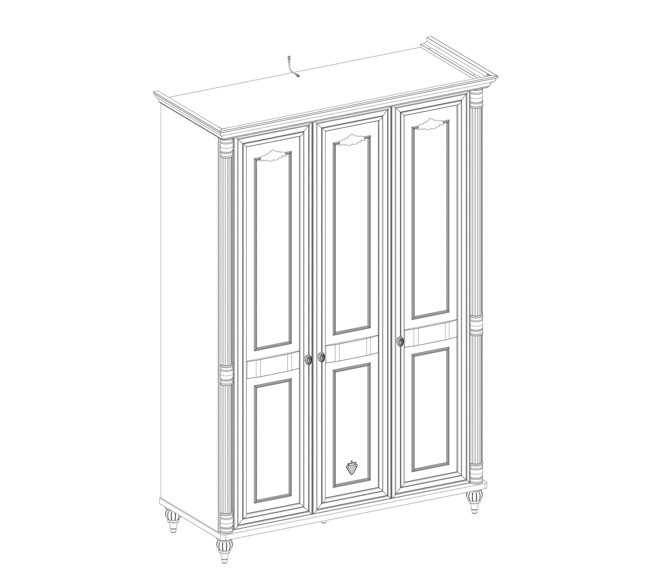 Cilek Dulap din pal cu 3 usi, pentru copii si tineret, Romantic Alb, l141xA58xH203 cm