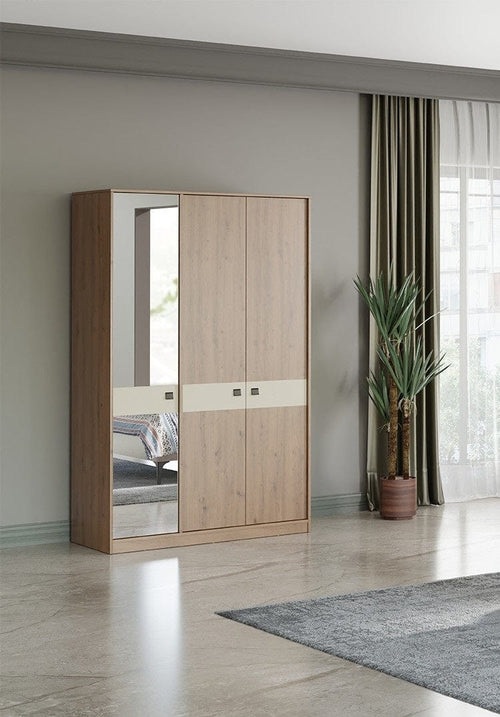 Dogtas Dulap din pal cu 3 usi si oglinda, Mayer Dafne Natural, l134,7xA61,5xH219,4 cm