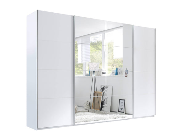Pol-Power Dulap din pal cu 4 usi glisante si oglinda, Sincron I Alb, l315xA62xH226 cm