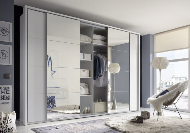 Pol-Power Dulap din pal cu 4 usi glisante si oglinda, Sincron I Alb, l325xA62xH230 cm