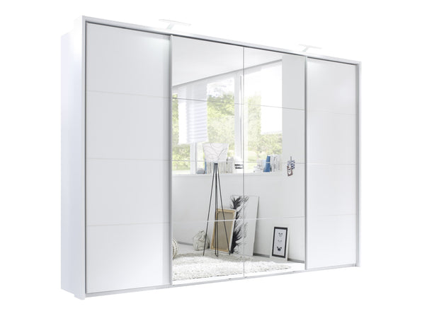 Pol-Power Dulap din pal cu 4 usi glisante si oglinda, Sincron I Alb, l325xA62xH230 cm