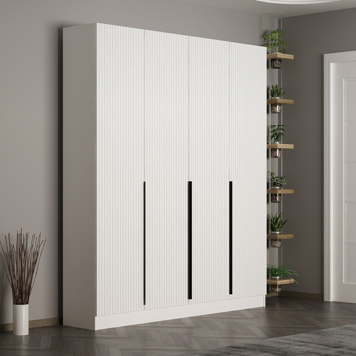 Asir Dulap din pal, cu 4 usi, Noah 8255 Alb, l180xA35xH210 cm