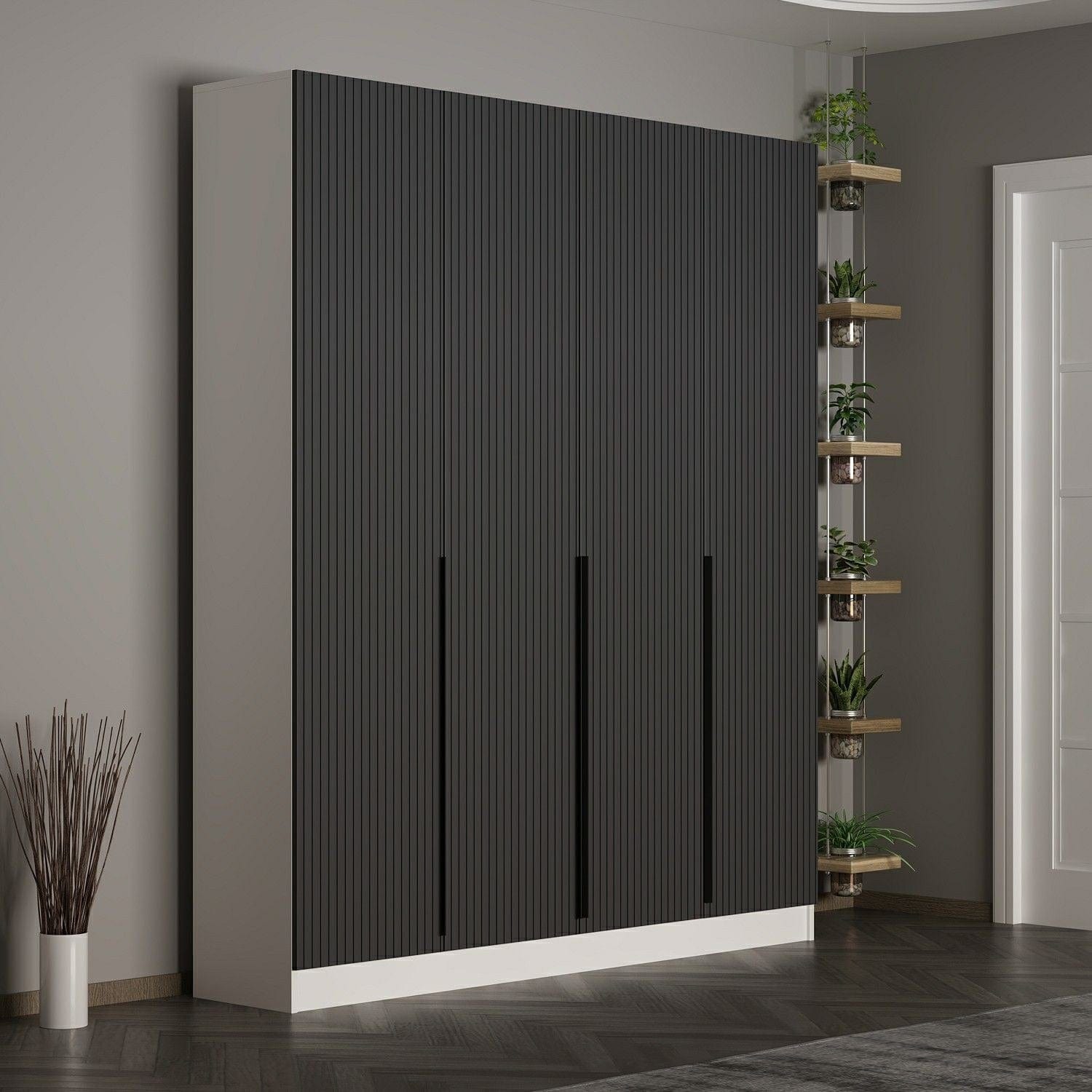 Dulap din pal, cu 4 usi, Noah 8266 Antracit, l180xA35xH210 cm