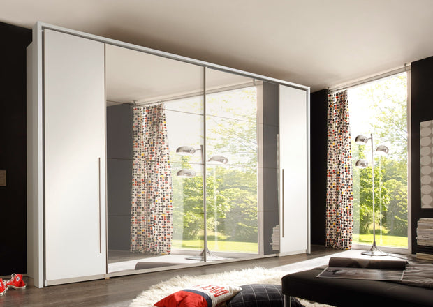 Pol-Power Dulap din pal cu 4 usi si oglinda, Matthew Large Alb, l321xA61xH230 cm