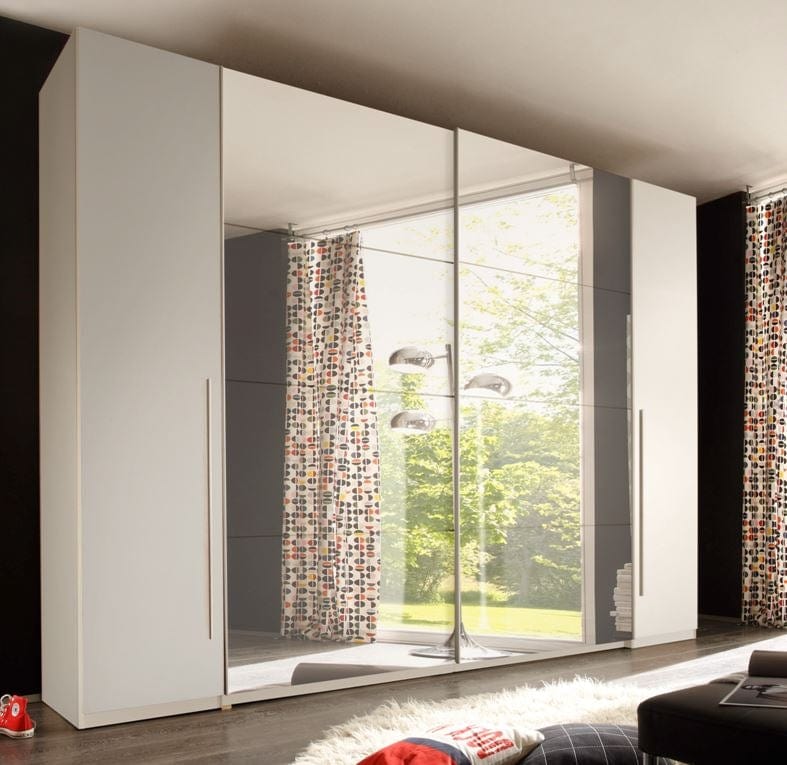 Pol-Power Dulap din pal cu 4 usi si oglinda, Matthew Small Alb, l270xA61xH225 cm