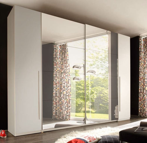 Pol-Power Dulap din pal cu 4 usi si oglinda, Matthew Small Alb, l270xA61xH225 cm