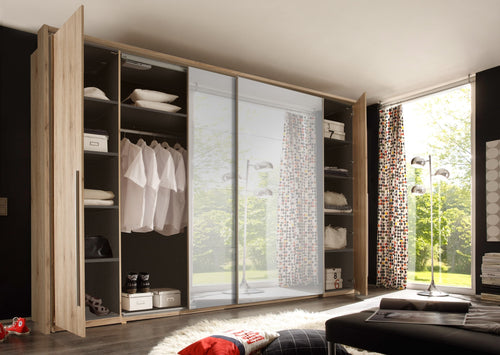 Pol-Power Dulap din pal cu 4 usi si oglinda, Matthew Stejar San Remo, l276xA61xH230 cm