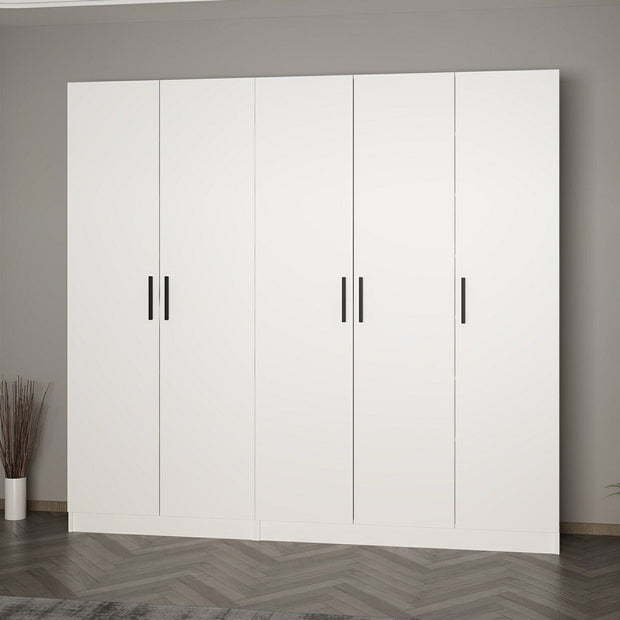 Dulap din pal, cu 5 usi, Noah 8201 Alb, l225xA35xH210 cm (2)