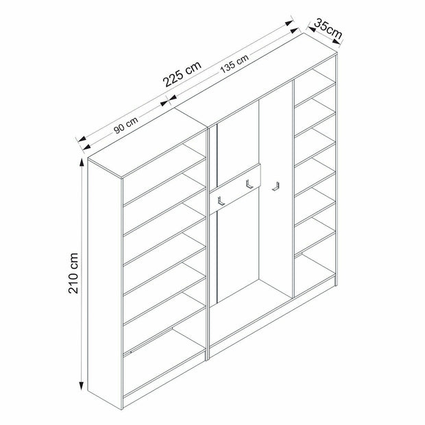 Asir Dulap din pal, cu 5 usi, Noah 8234 Alb, l225xA35xH210 cm
