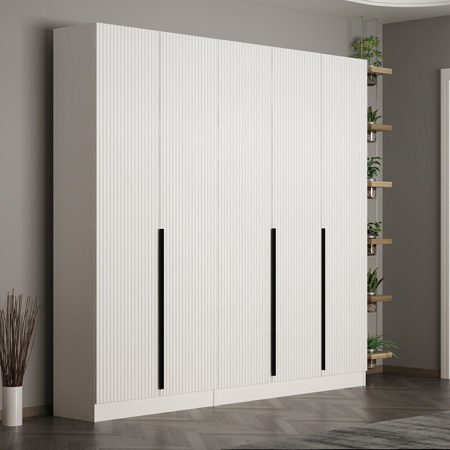 Dulap din pal, cu 5 usi, Noah 8256 Alb, l225xA35xH210 cm