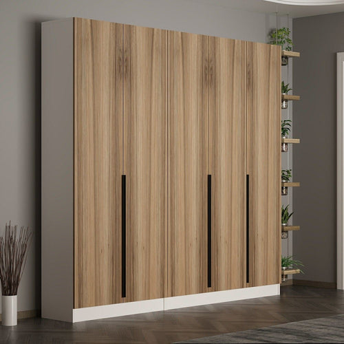 Dulap din pal, cu 5 usi, Noah 8278 Nuc, l225xA35xH210 cm