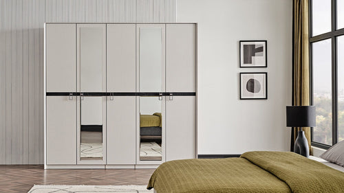 Dogtas Dulap din pal cu 5 usi si oglinda, Arora Koton Gri Deschis, l228,5xA62,4xH218,7 cm