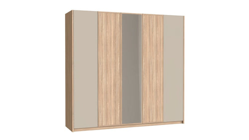 Dogtas Dulap din pal cu 5 usi si oglinda, Frame Natural, l228,3xA59,7xH217,9 cm