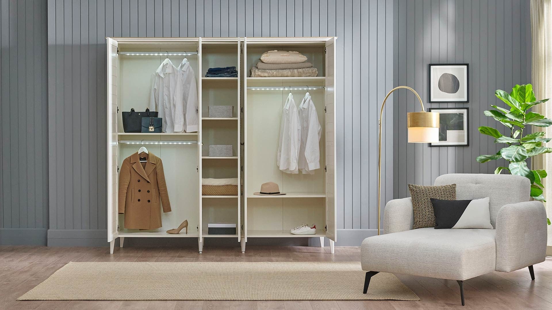 Dogtas Dulap din pal cu 5 usi, Toscana Moonstone Ivoir, l237,5xA63,5xH222,4 cm