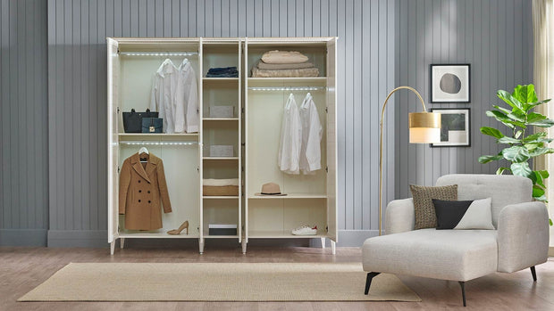 Dogtas Dulap din pal cu 5 usi, Toscana Moonstone Ivoir, l237,5xA63,5xH222,4 cm