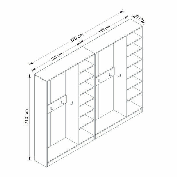Asir Dulap din pal, cu 6 usi, Noah 8258 Alb, l270xA35xH210 cm
