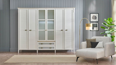 Dogtas Dulap din pal cu 6 usi si 2 sertare, Toscana Moonstone Ivoir, l281,8xA63,5xH222,4 cm