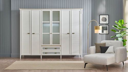 Dogtas Dulap din pal cu 6 usi si 2 sertare, Toscana Moonstone Ivoir, l281,8xA63,5xH222,4 cm