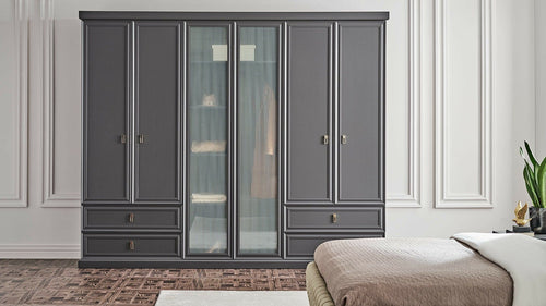 Dogtas Dulap din pal, cu 6 usi si 4 sertare, Lorenta Antracit, l271,4xA62,2xH225,8 cm