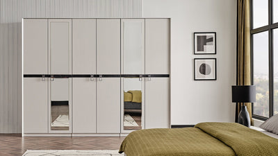 Dogtas Dulap din pal cu 6 usi si oglinda, Arora Koton Gri Deschis, l272,8xA62,4xH218,7 cm